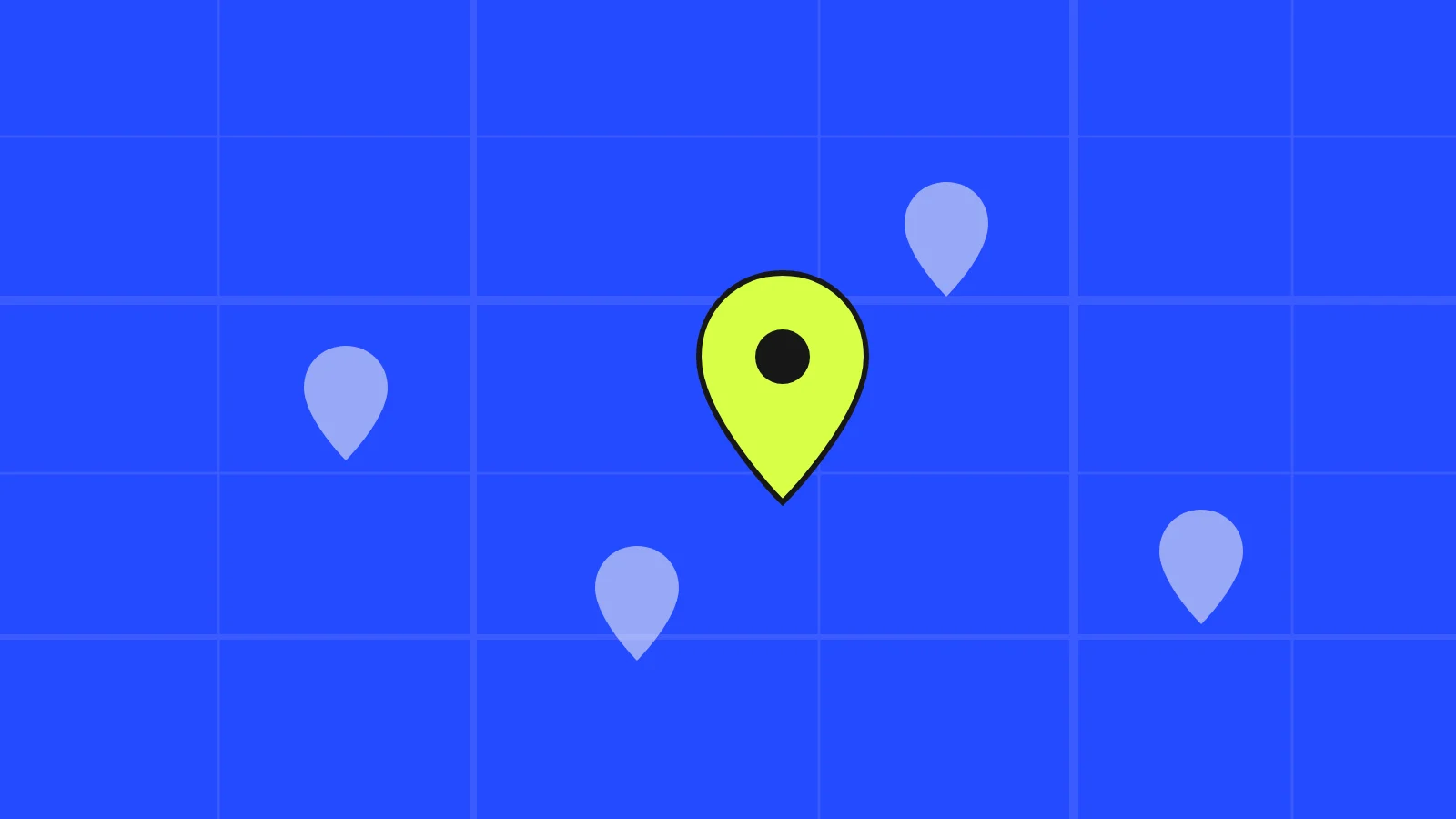 Mapa esquemático de una ciudad con varios marcadores y uno destacado en azul